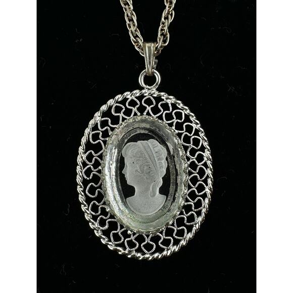 Whiting & Davis Cameo Demi Parure Vintage Necklace and Clip On Earring Set - Picture 2 of 7